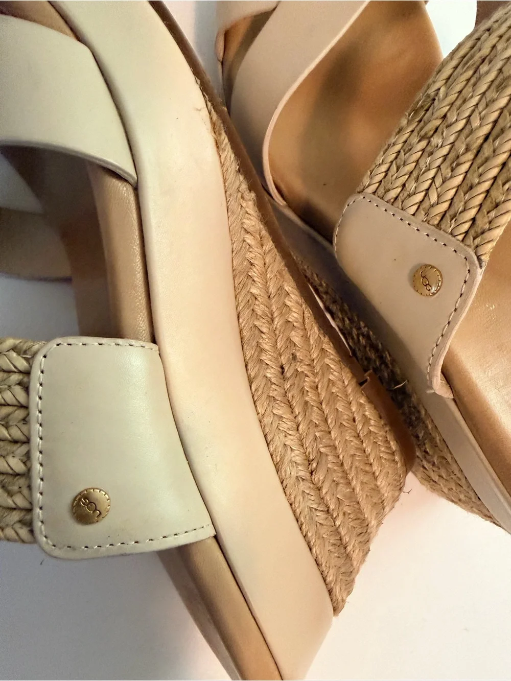 UGG Adriana Leather Jute Wedge Platform Sandals - Horchata Beige - Size 9